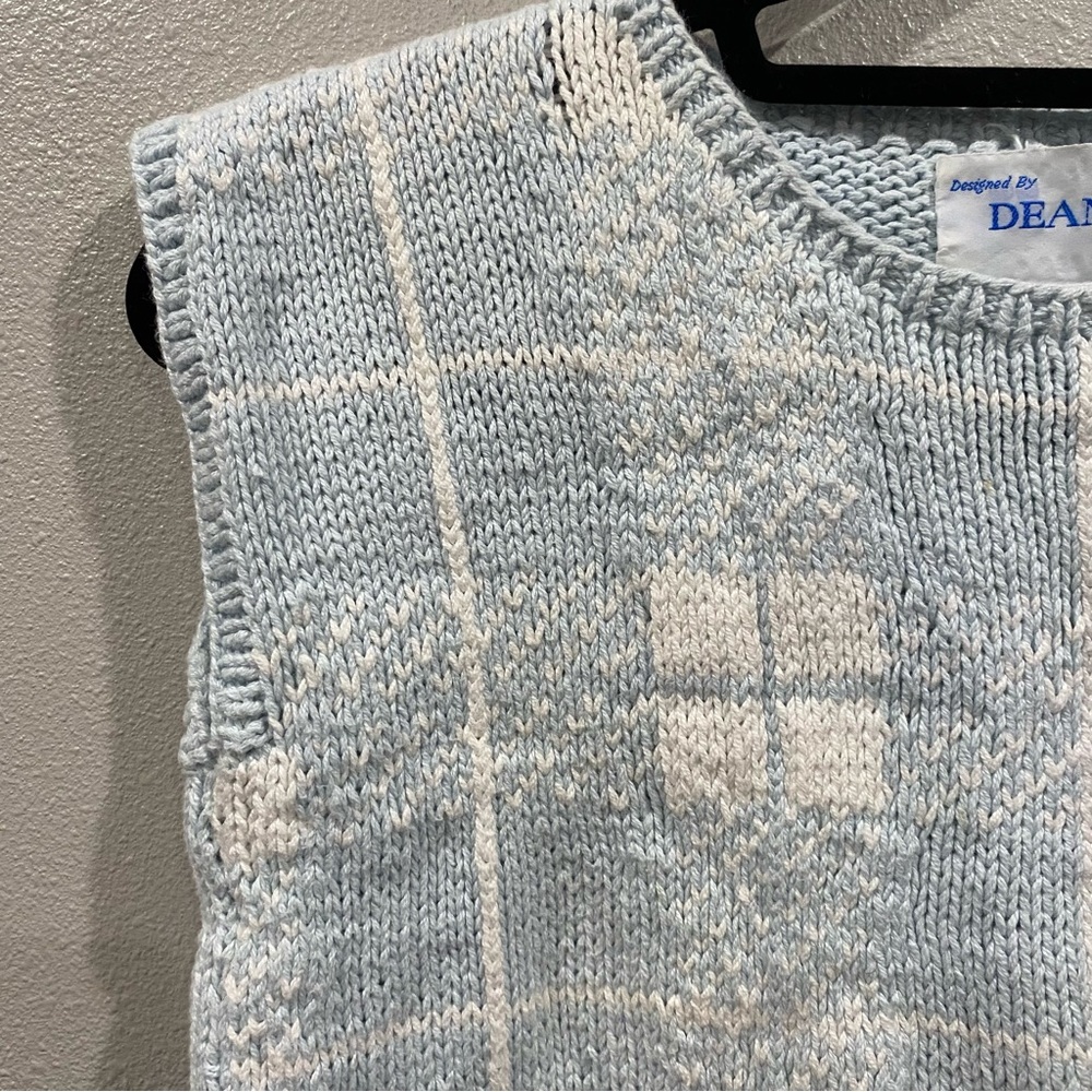 Deans of Scotland Vintage Knit Fair Isle Sweater Vest Light Blue White Small - Picture 6 of 6